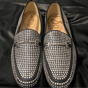 Sam Edelman Silver Studded Black Loafers